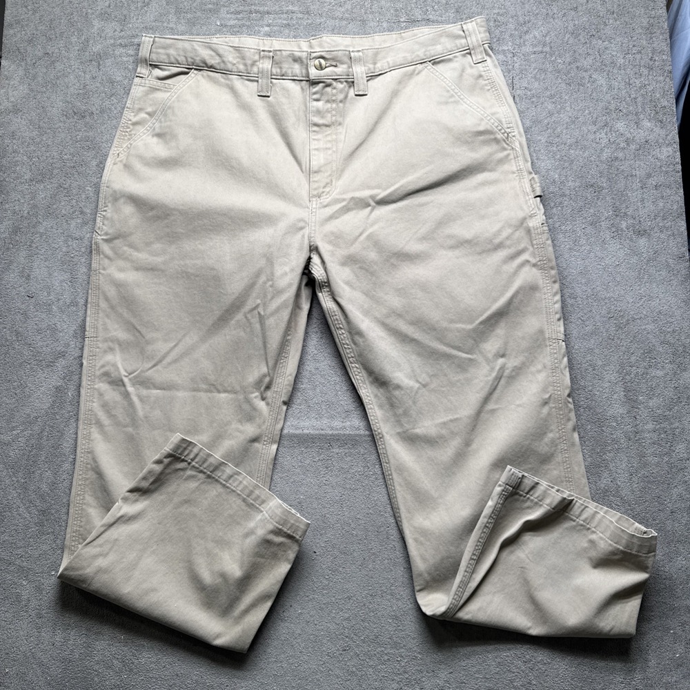 Carhartt Carpenter Pants Mens 42x30 Beige Utility Workwear Canvas Hammer Loop